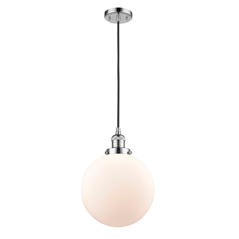 Beacon Mini Pendant shown in the Polished Chrome finish with a Matte White shade