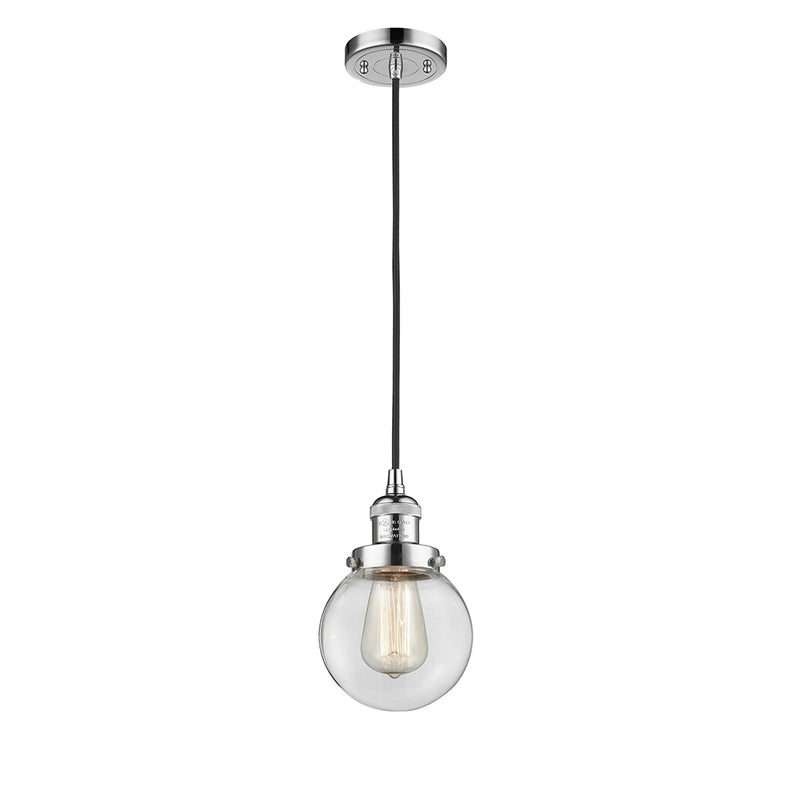 Beacon Mini Pendant shown in the Polished Chrome finish with a Clear shade