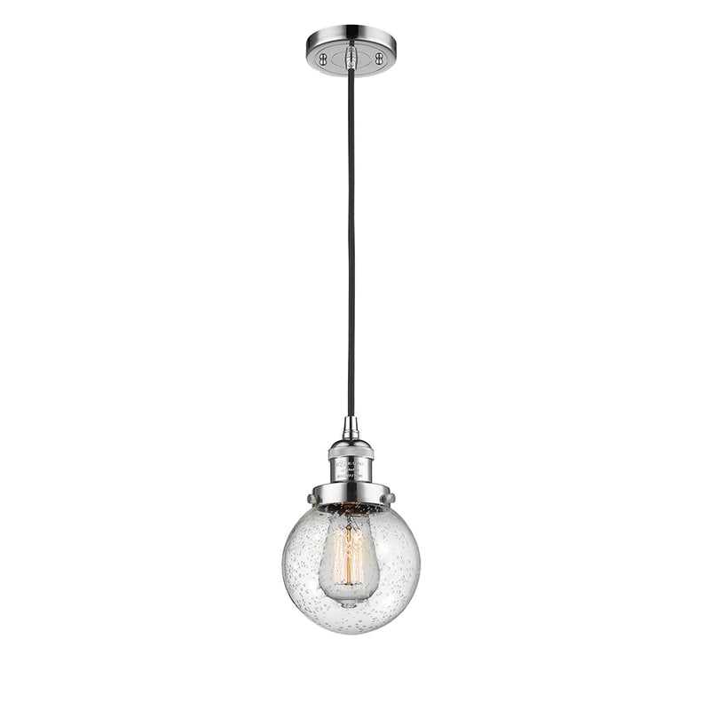 Beacon Mini Pendant shown in the Polished Chrome finish with a Seedy shade