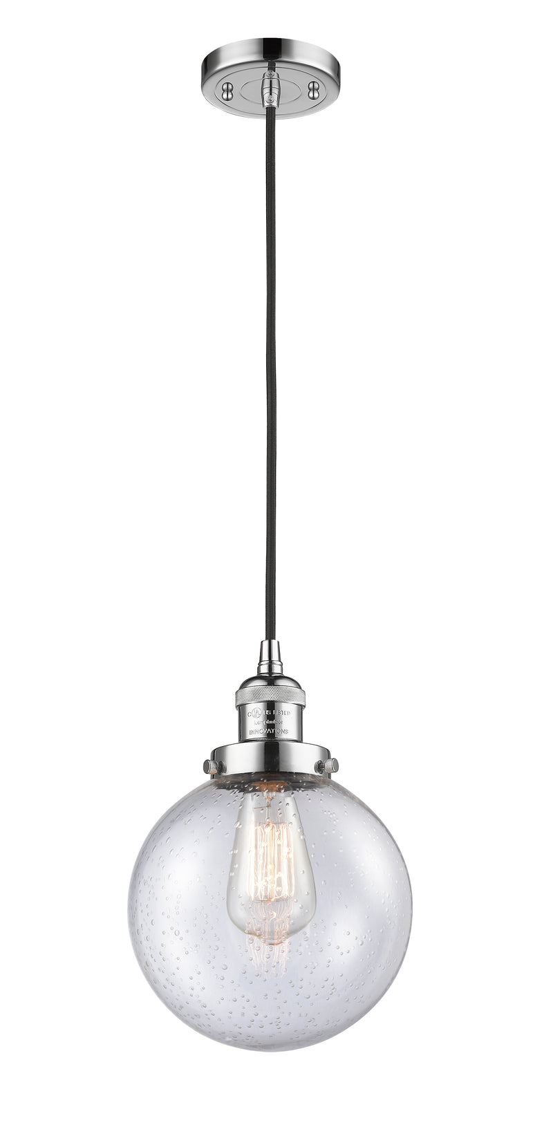 Innovations Lighting Beacon 1-100 watt 8 inch Antique Copper Mini Pendant with Seedy glass 201CPCG2048