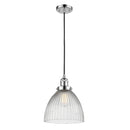 Seneca Falls Mini Pendant shown in the Polished Chrome finish with a Clear Halophane shade