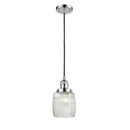 Colton Mini Pendant shown in the Polished Chrome finish with a Clear Halophane shade