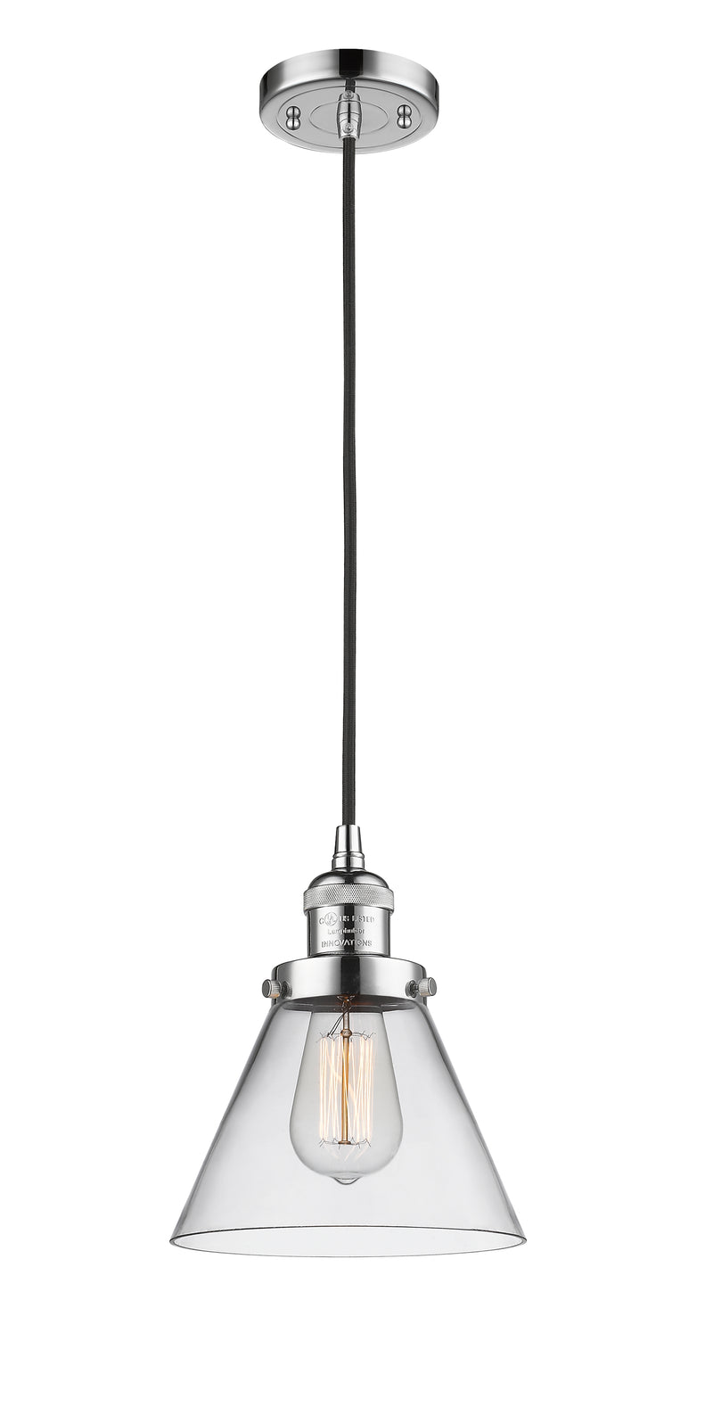 Innovations Lighting Large Cone 1-100 watt 8 inch Polished Chrome Mini Pendant with Clear glass 201CPCG42