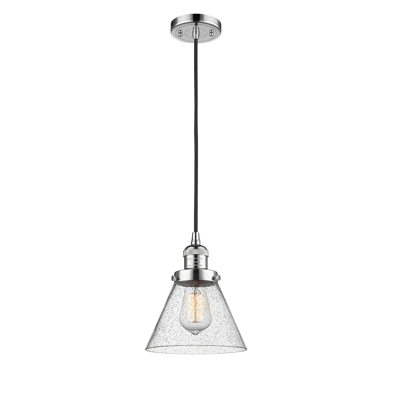 Cone Mini Pendant shown in the Polished Chrome finish with a Seedy shade