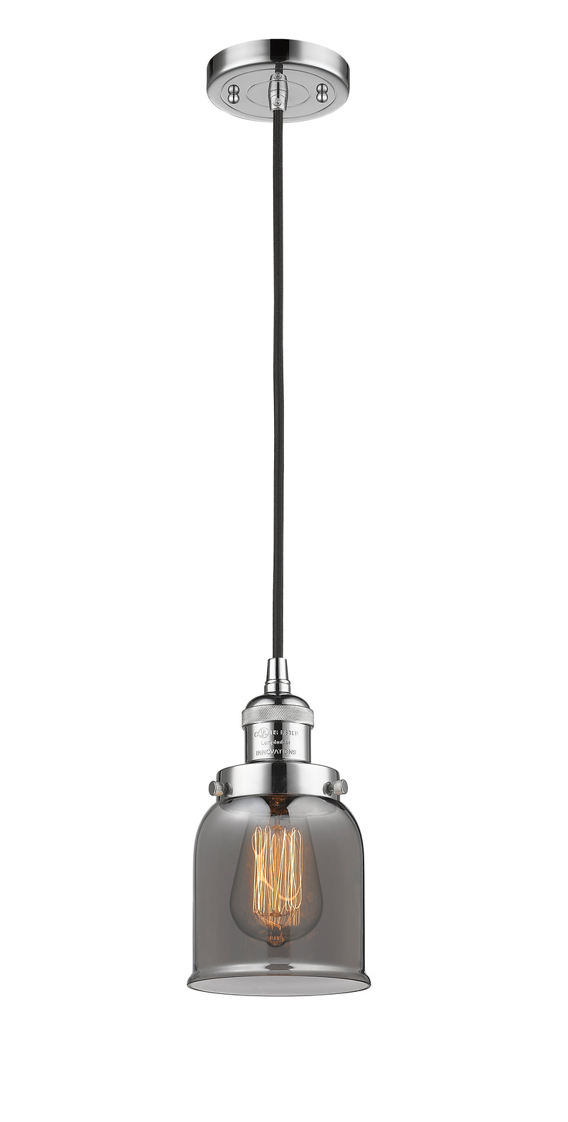 Innovations Lighting Small Bell 1-100 watt 5 inch Polished Chrome Mini Pendant with Smoked glass 201CPCG53