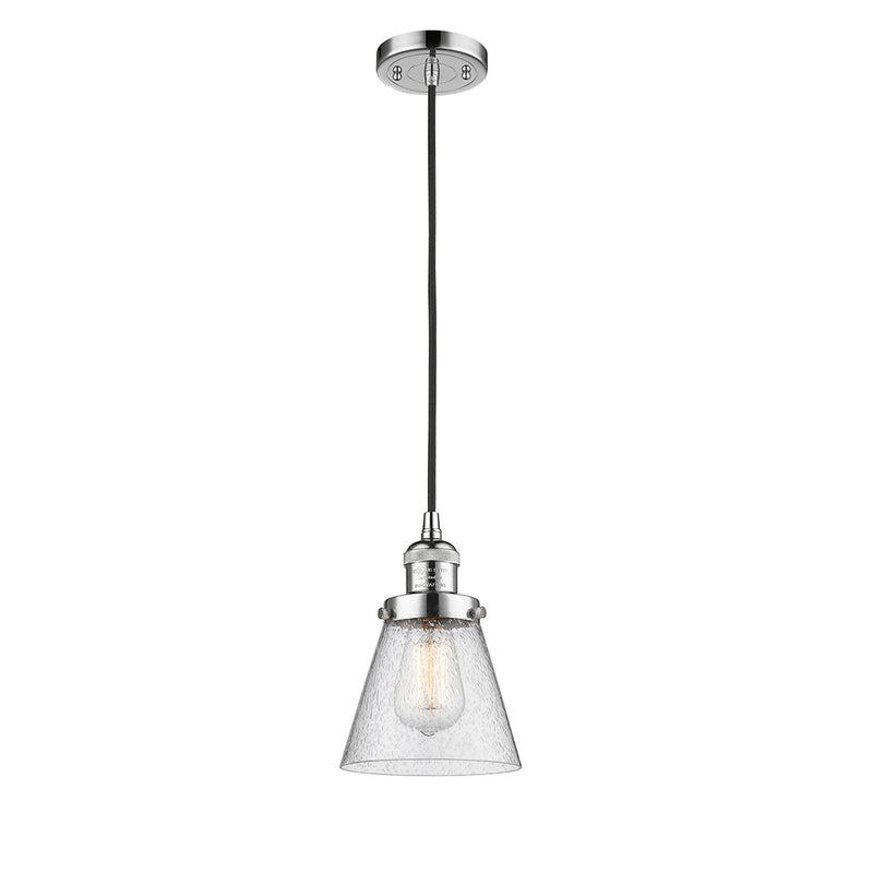 Cone Mini Pendant shown in the Polished Chrome finish with a Seedy shade