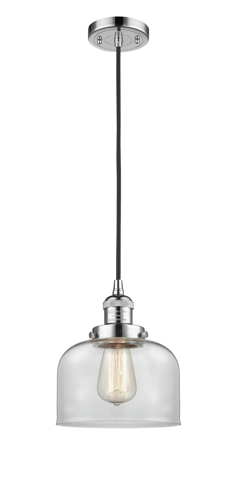 Innovations Lighting Large Bell 1-100 watt 8 inch Polished Chrome Mini Pendant with Clear glass 201CPCG72