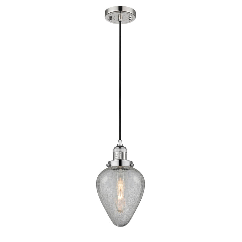 Geneseo Mini Pendant shown in the Polished Nickel finish with a Clear Crackled shade