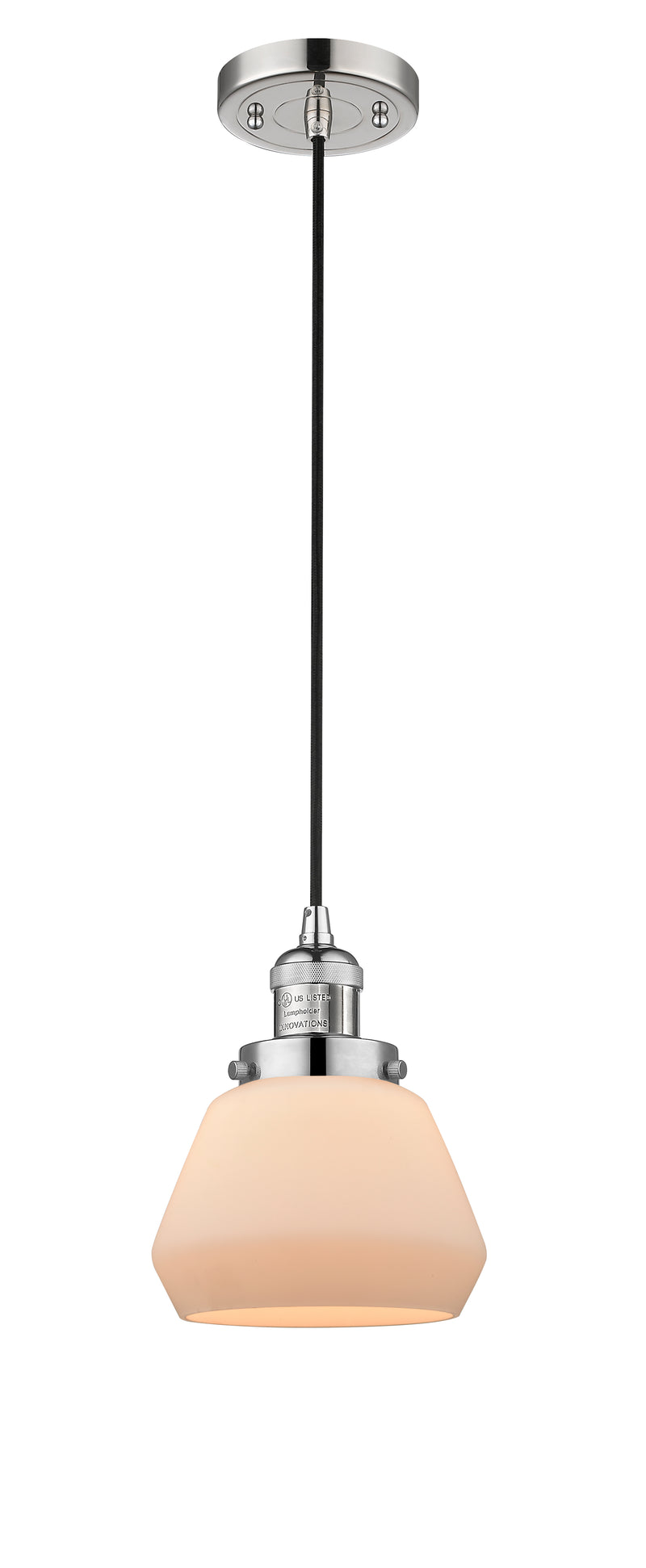 Innovations Lighting Fulton 1-100 watt 7 inch Polished Nickel Mini Pendant with Matte White Cased glass 201CPNG171