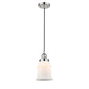 Canton Mini Pendant shown in the Polished Nickel finish with a Matte White shade