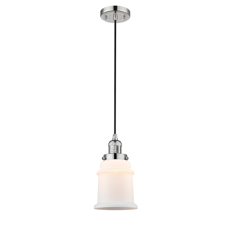 Canton Mini Pendant shown in the Polished Nickel finish with a Matte White shade