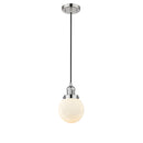 Beacon Mini Pendant shown in the Polished Nickel finish with a Matte White shade