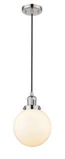 Innovations Lighting Beacon 1-100 watt 8 inch Polished Nickel Mini Pendant with Matte White Cased glass 201CPNG2018