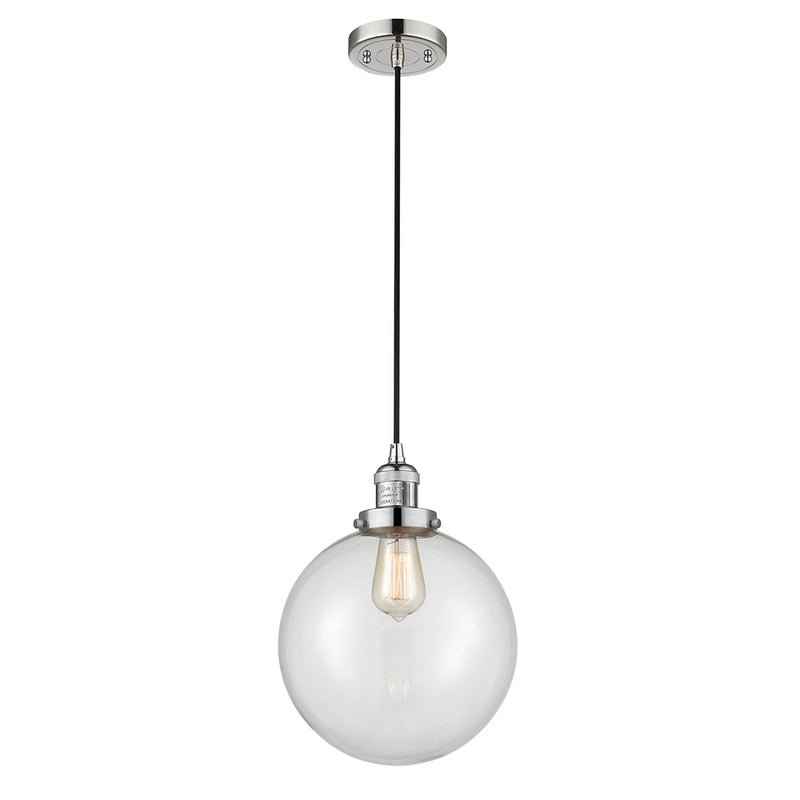 Beacon Mini Pendant shown in the Polished Nickel finish with a Clear shade