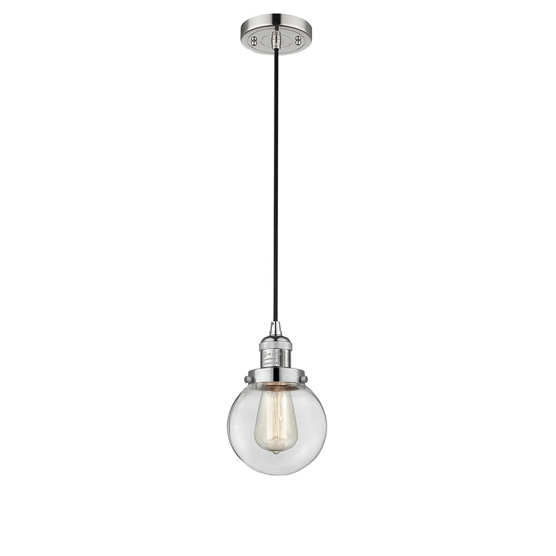 Beacon Mini Pendant shown in the Polished Nickel finish with a Clear shade