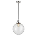 Beacon Mini Pendant shown in the Polished Nickel finish with a Seedy shade