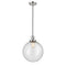 Beacon Mini Pendant shown in the Polished Nickel finish with a Seedy shade