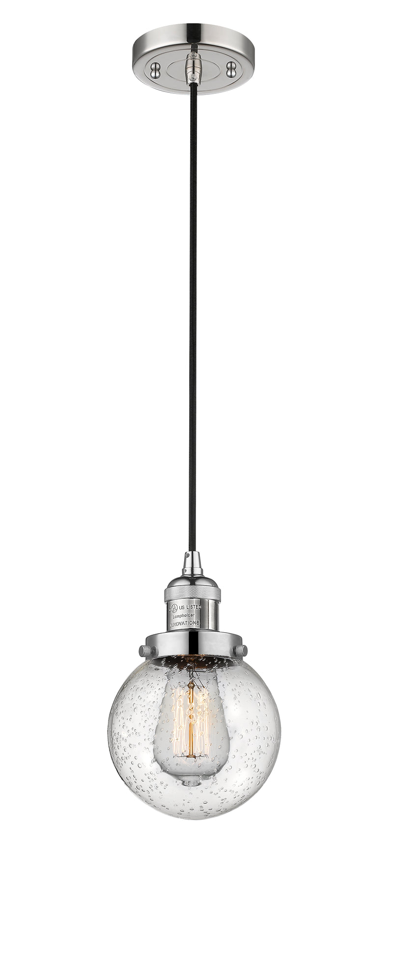 Innovations Lighting Beacon 1-100 watt 6 inch Polished Nickel Mini Pendant with Seedy glass 201CPNG2046