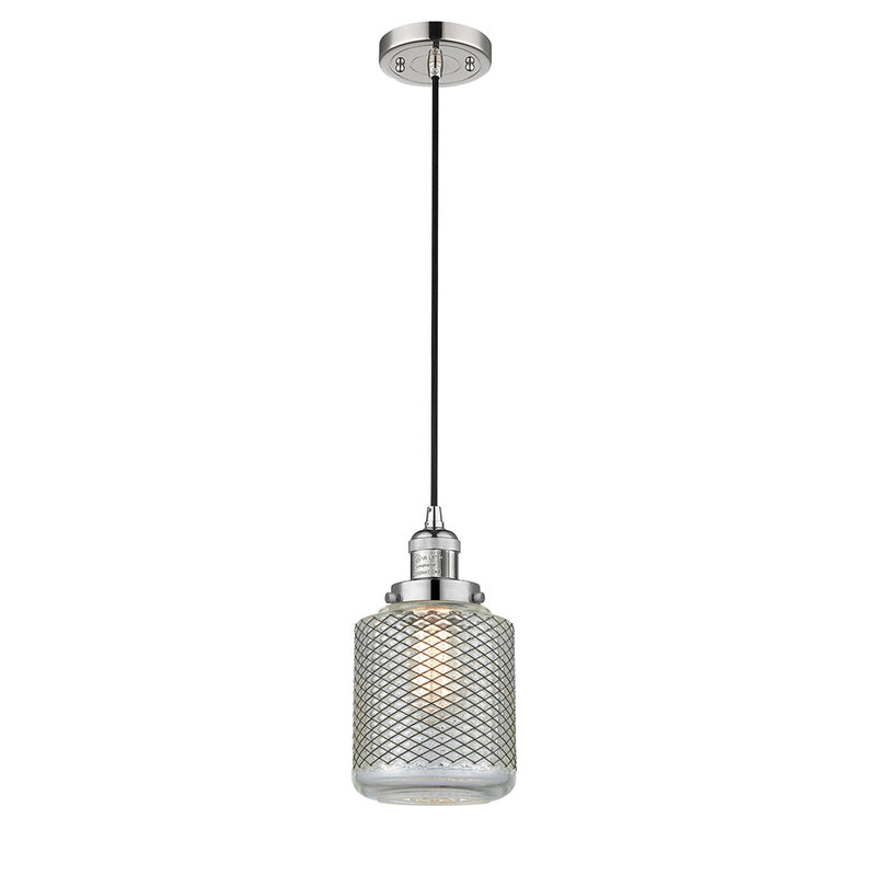 Stanton Mini Pendant shown in the Polished Nickel finish with a Clear Wire Mesh shade