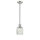 Colton Mini Pendant shown in the Polished Nickel finish with a Clear Halophane shade