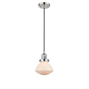 Olean Mini Pendant shown in the Polished Nickel finish with a Matte White shade