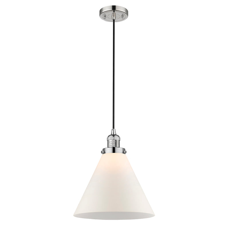 Cone Mini Pendant shown in the Polished Nickel finish with a Matte White shade