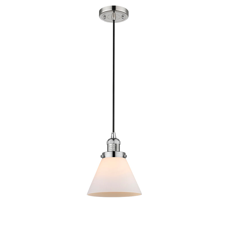 Cone Mini Pendant shown in the Polished Nickel finish with a Matte White shade