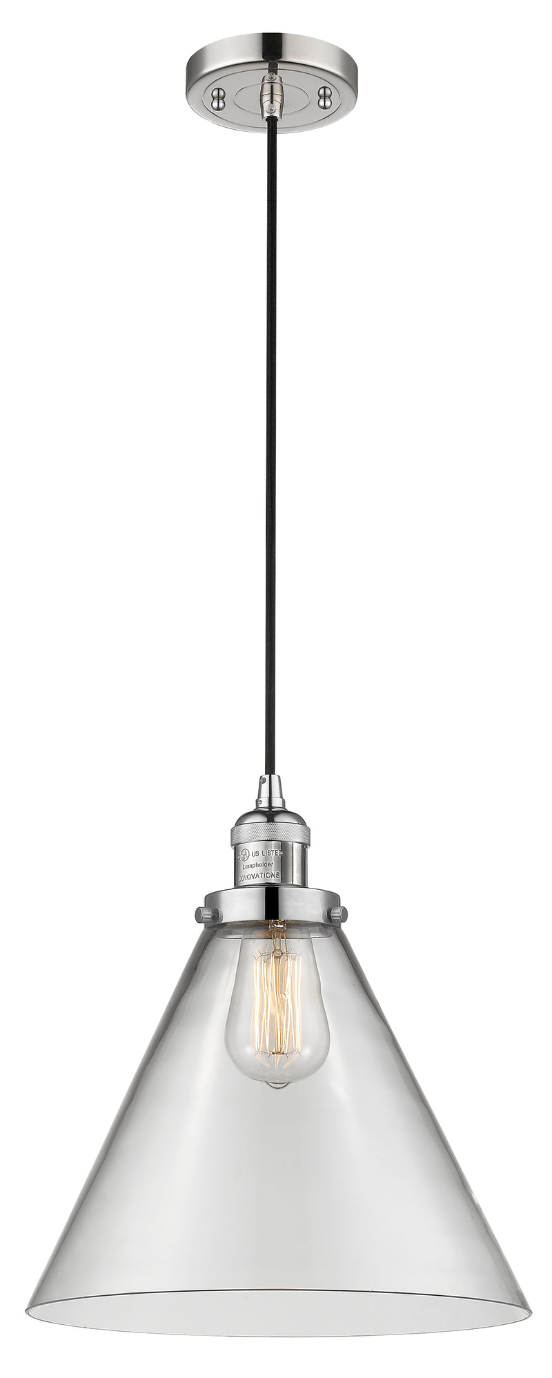 Innovations Lighting X-Large Cone 1-100 watt 12 inch Polished Nickel Mini Pendant with Clear glass 201CPNG42L