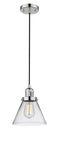 Innovations Lighting Large Cone 1-100 watt 8" Polished Nickel Mini Pendant with Clear glass 201CPNG42
