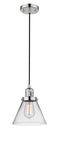Innovations Lighting Large Cone 1-100 watt 8 inch Polished Nickel Mini Pendant with Clear glass 201CPNG42