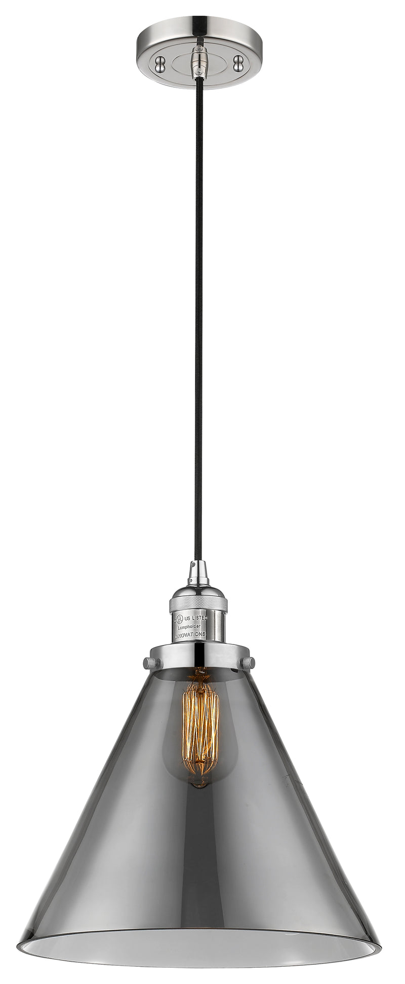 Innovations Lighting X-Large Cone 1-100 watt 12 inch Polished Nickel Mini Pendant with Smoked glass 201CPNG43L