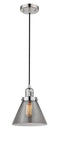 Innovations Lighting Large Cone 1-100 watt 8" Polished Nickel Mini Pendant with Smoked glass 201CPNG43