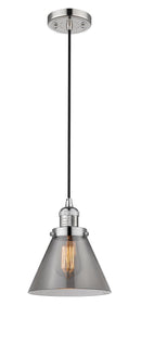 Innovations Lighting Large Cone 1-100 watt 8 inch Polished Nickel Mini Pendant with Smoked glass 201CPNG43