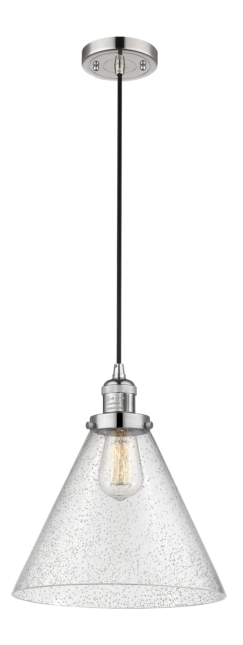 Innovations Lighting X-Large Cone 1-100 watt 12 inch Polished Nickel Mini Pendant with Seedy glass 201CPNG44L