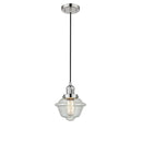 Oxford Mini Pendant shown in the Polished Nickel finish with a Seedy shade