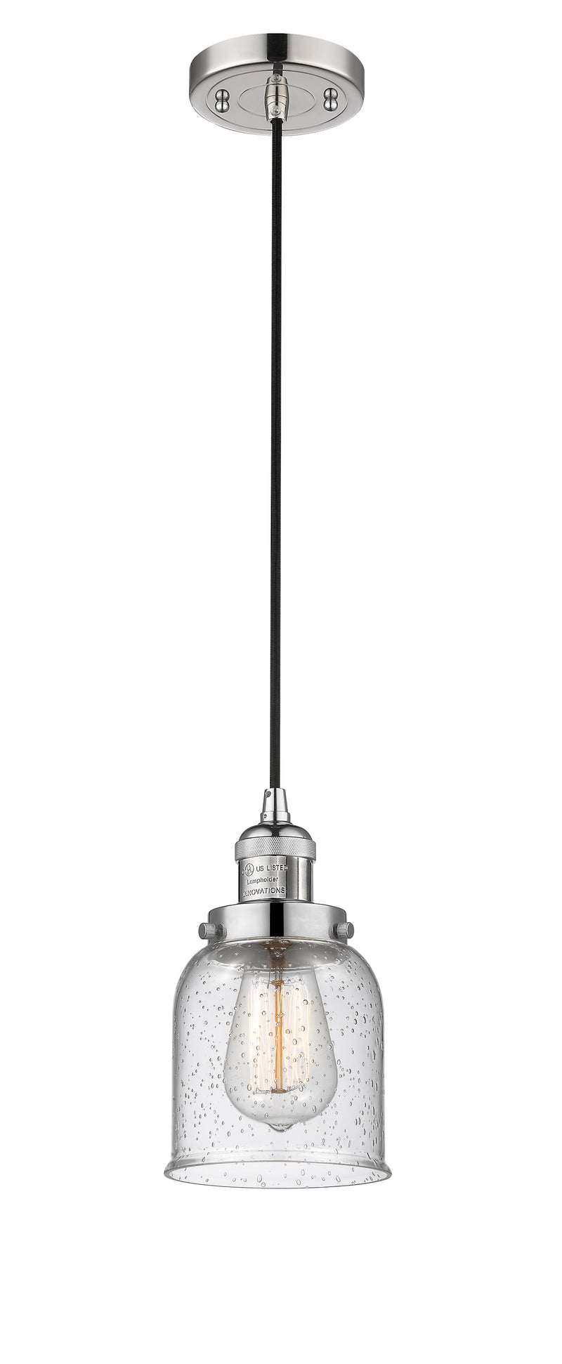 Innovations Lighting Small Bell 1-100 watt 5 inch Polished Nickel Mini Pendant with Seedy glass 201CPNG54