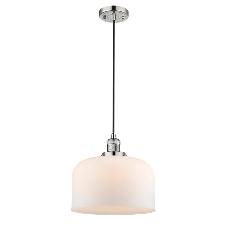 Bell Mini Pendant shown in the Polished Nickel finish with a Matte White shade