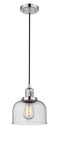 Innovations Lighting Large Bell 1-100 watt 8 inch Polished Nickel Mini Pendant with Seedy glass 201CPNG74