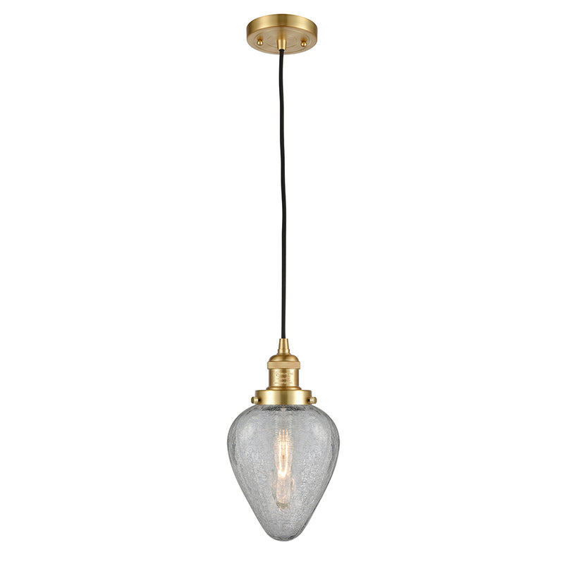 Geneseo Mini Pendant shown in the Satin Gold finish with a Clear Crackled shade