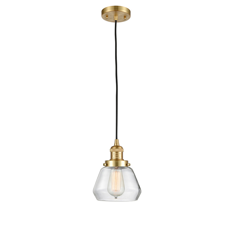 Fulton Mini Pendant shown in the Satin Gold finish with a Clear shade