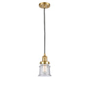 Canton Mini Pendant shown in the Satin Gold finish with a Seedy shade