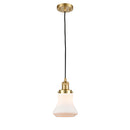 Bellmont Mini Pendant shown in the Satin Gold finish with a Matte White shade