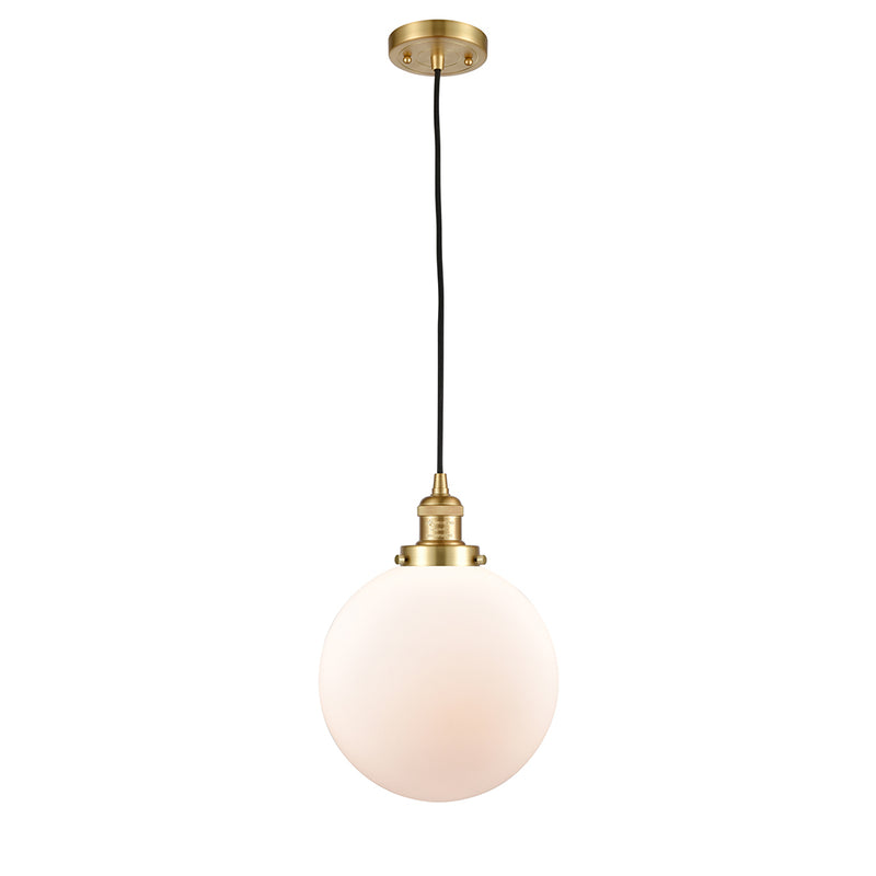 Beacon Mini Pendant shown in the Satin Gold finish with a Matte White shade