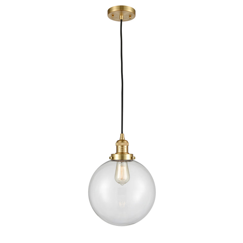 Beacon Mini Pendant shown in the Satin Gold finish with a Clear shade