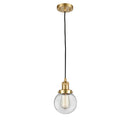 Beacon Mini Pendant shown in the Satin Gold finish with a Clear shade