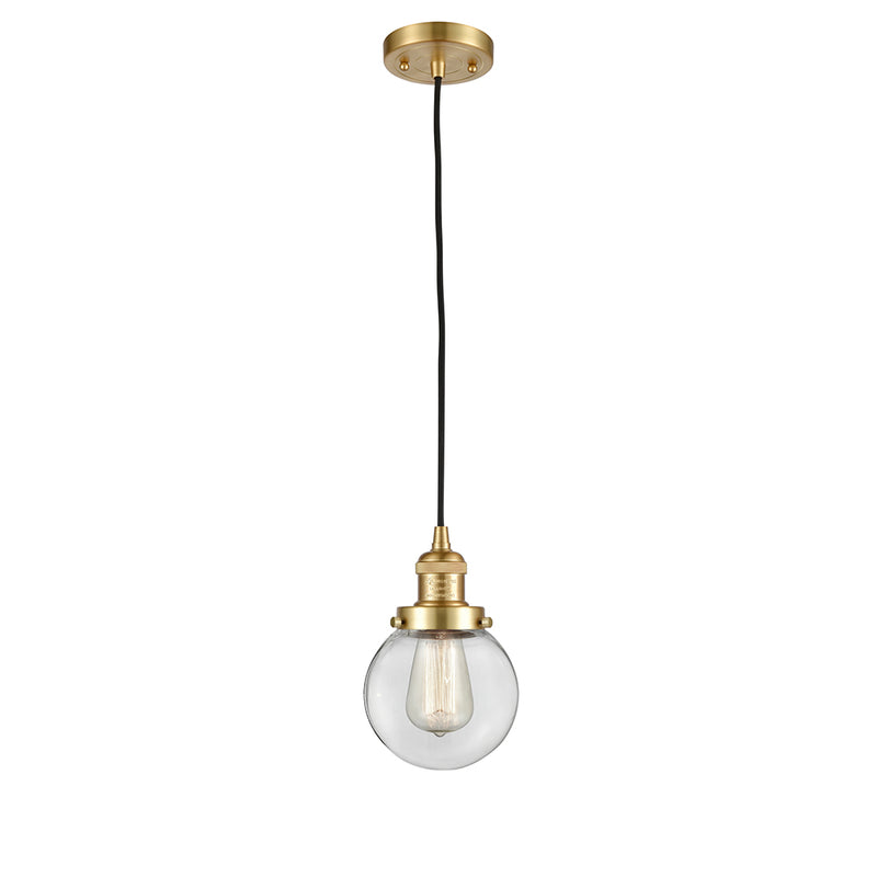 Beacon Mini Pendant shown in the Satin Gold finish with a Clear shade