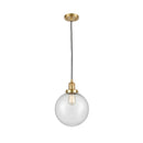 Beacon Mini Pendant shown in the Satin Gold finish with a Seedy shade