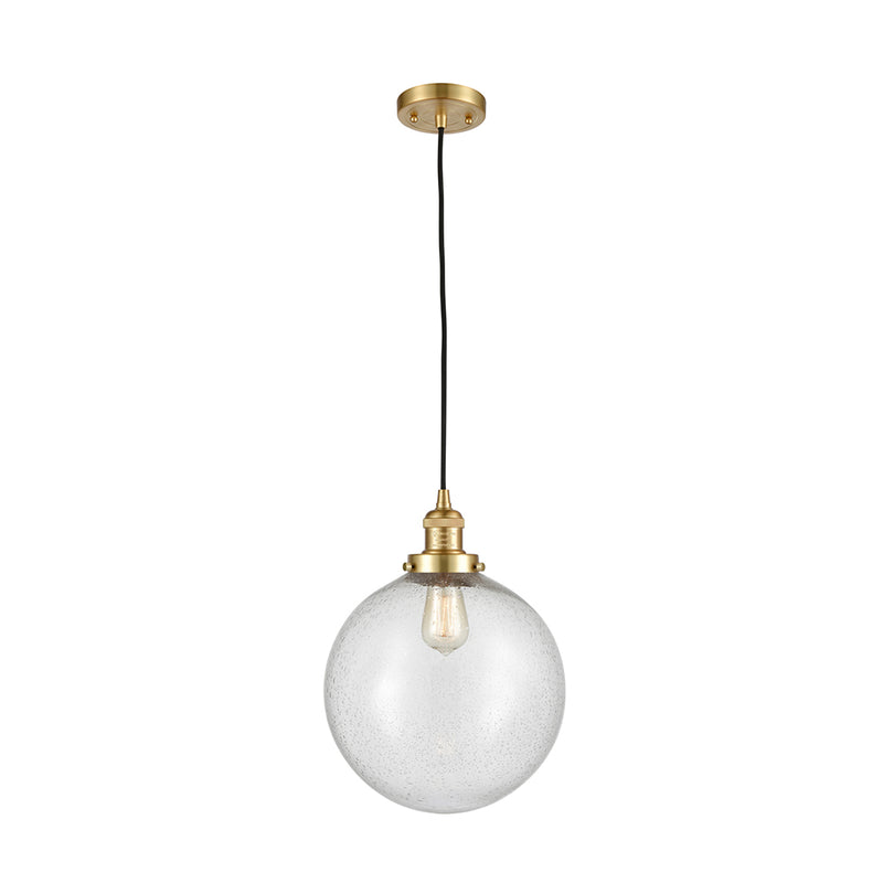 Beacon Mini Pendant shown in the Satin Gold finish with a Seedy shade