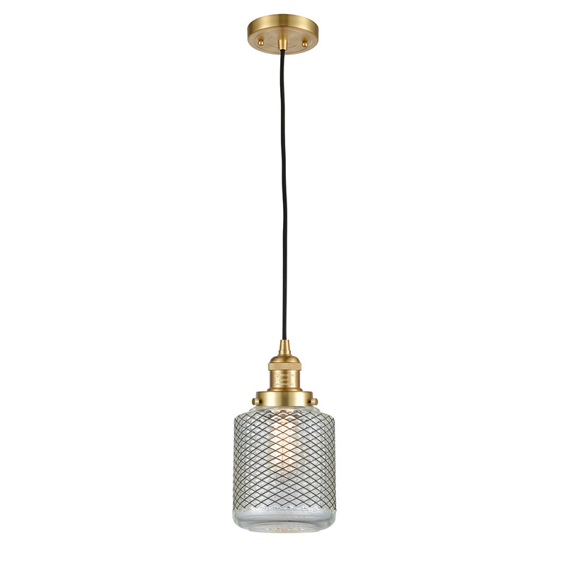 Stanton Mini Pendant shown in the Satin Gold finish with a Clear Wire Mesh shade