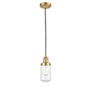 Dover Mini Pendant shown in the Satin Gold finish with a Clear shade